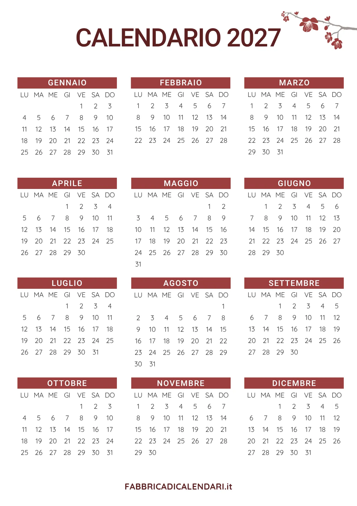 agenda annuale 2027 design floreale elegante da stampare