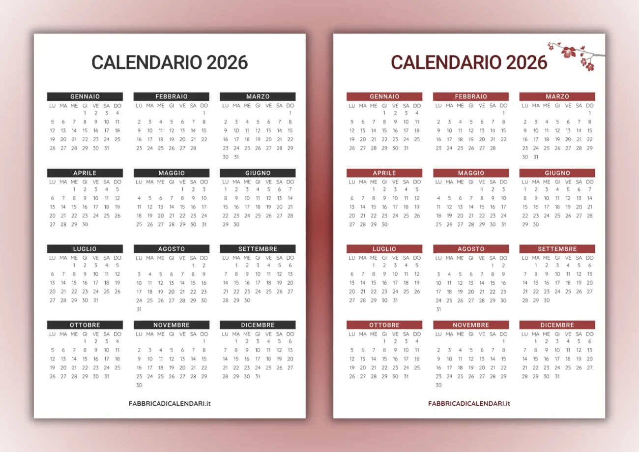 calendari annuale 2026 da stampare copertina