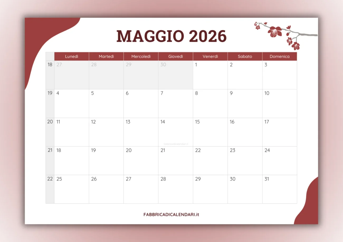 calendari mensili maggio 2026 da stampare copertina