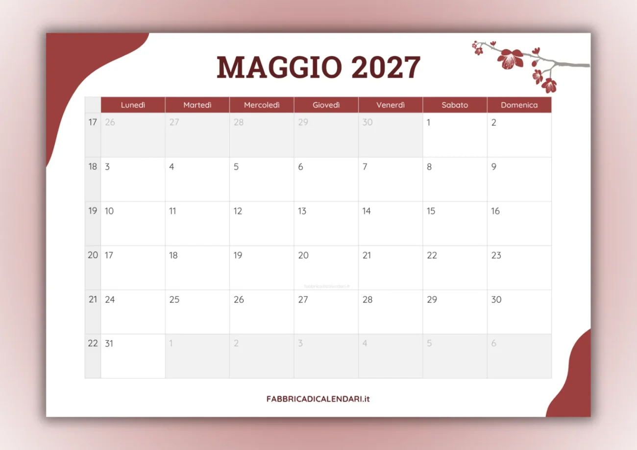 calendari mensili maggio 2027 da stampare copertina