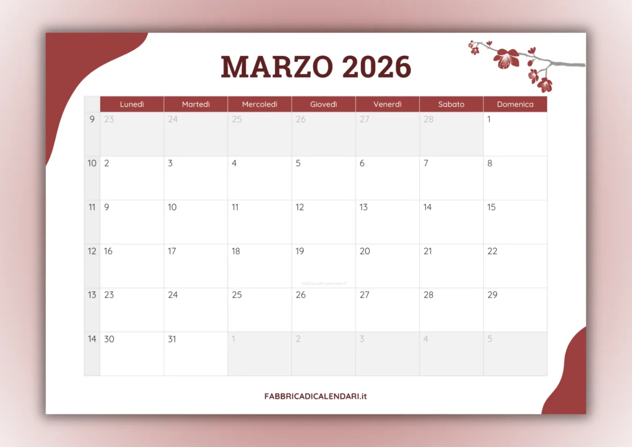 calendari mensili marzo 2026 da stampare copertina