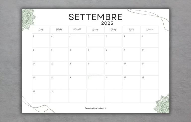 calendario di settembre 2025