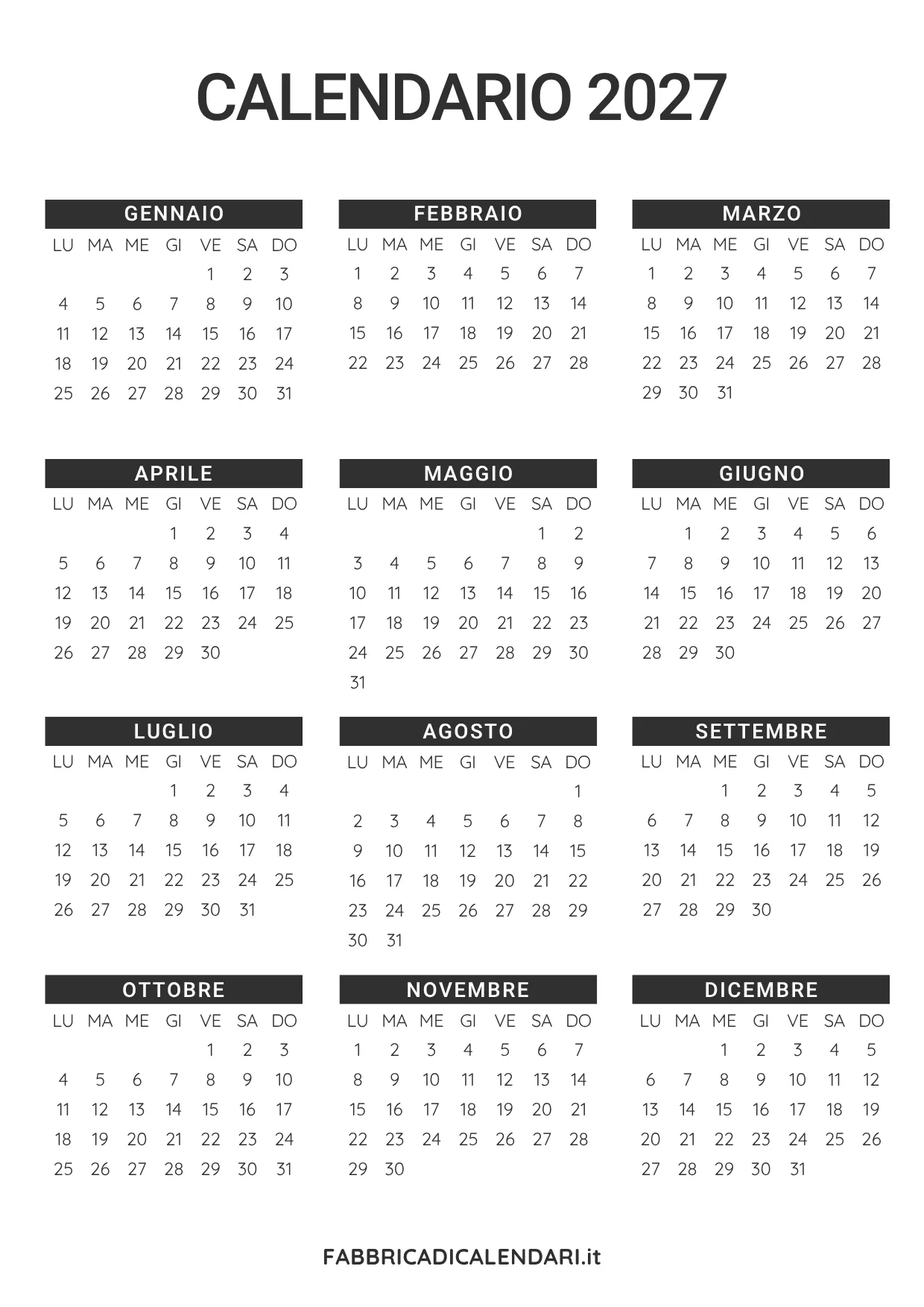 planner annuale 2027 scaricabile gratuito semplice