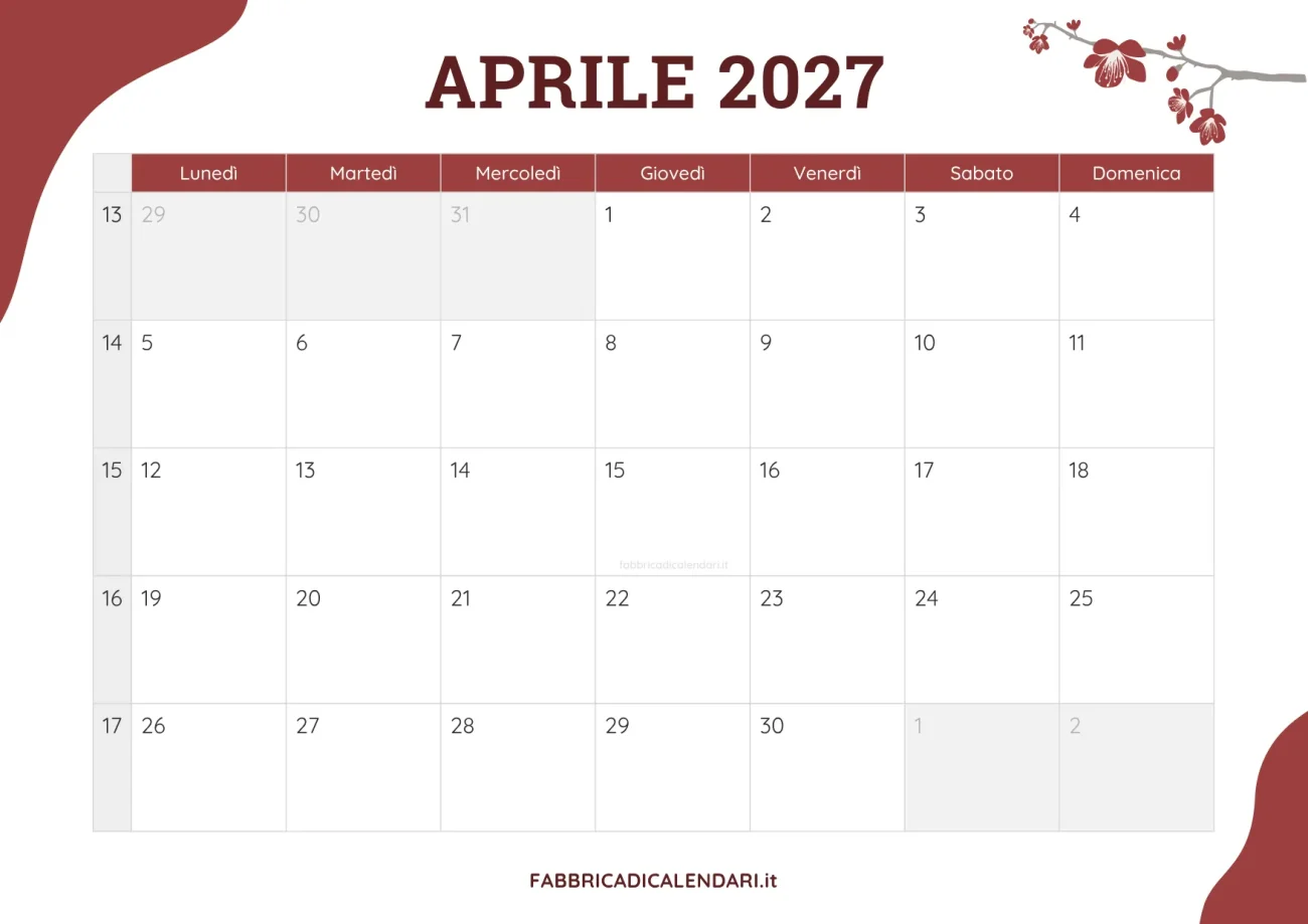 planner mensile aprile 2027 floreale joli da scaricare