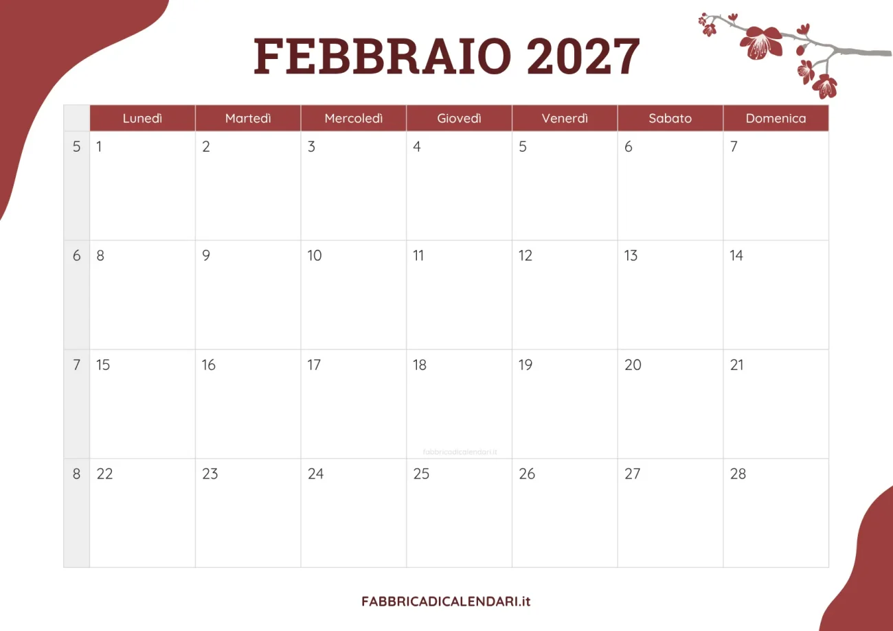 planner mensile febbraio 2027 floreale joli da scaricare