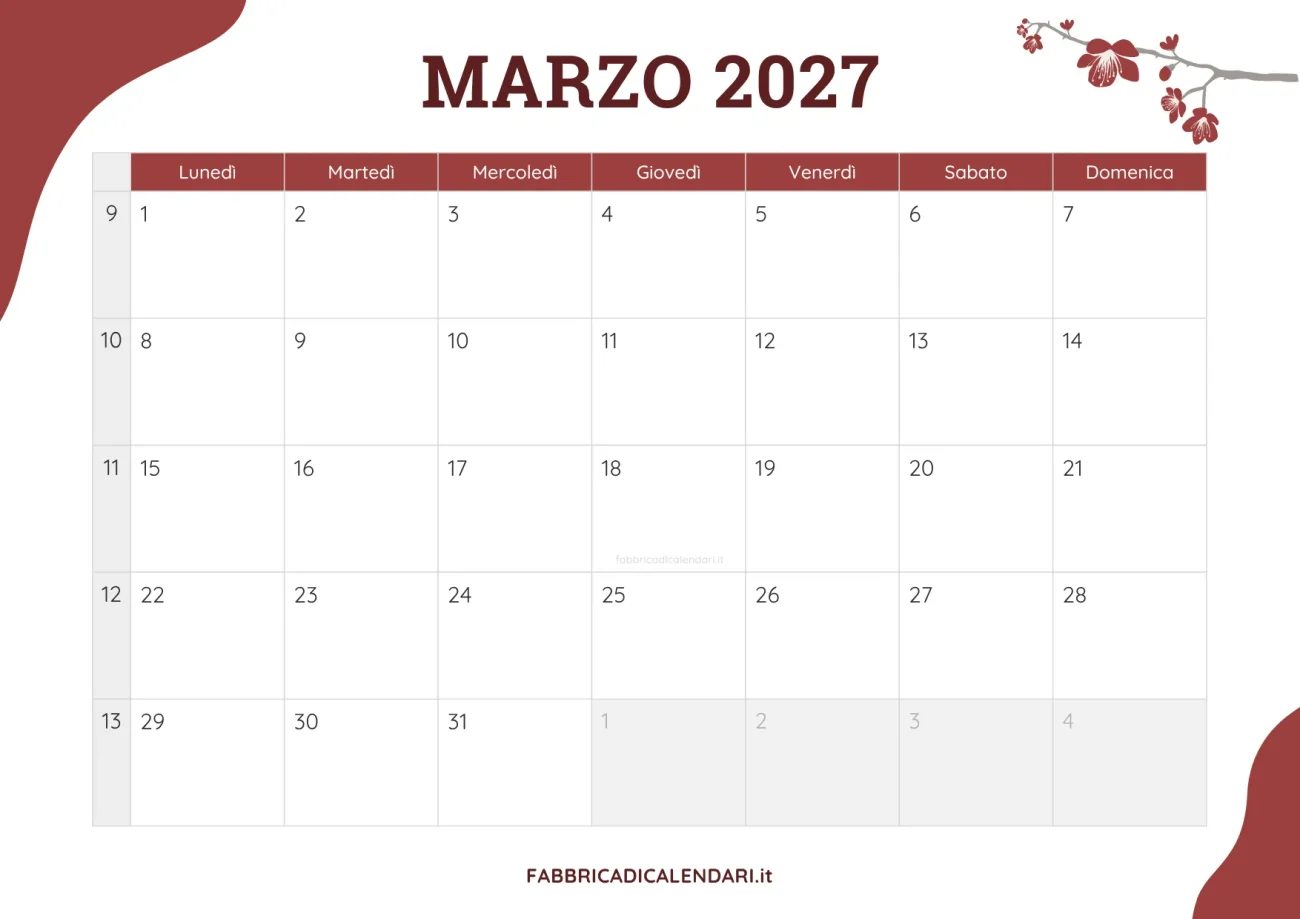 planner mensile marzo 2027 floreale joli da scaricare