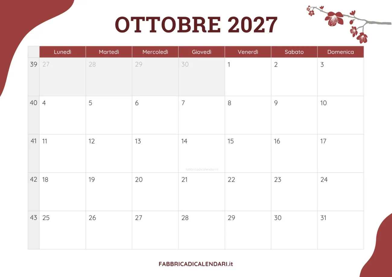 planner mensile ottobre 2027 floreale joli da scaricare