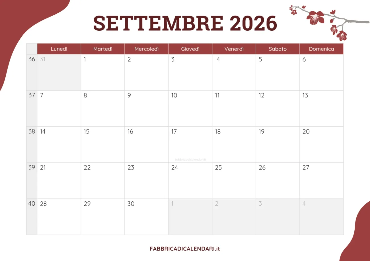 planner mensile settembre 2026 floreale joli da scaricare